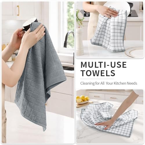 Premium 100% Cotton Terry Kitchen Towels 6 Pack, 16"x 28", Grey