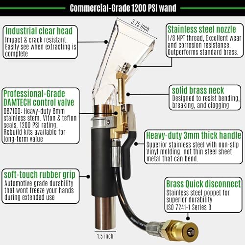 Hi Detail Shop Vac Extractor Kit with Wand and Hose, Adapter Converts Vacuum to carpet & upholstery Extractor for auto detailing & home (50 Ft Waterline, 15 Ft Vac Hose)