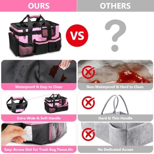 Large Wearable Cleaning Caddy Bag, Pink Tool Bag with Adjustable Shoulder Straps & Divider, 14 inch Cleaning Supplies Organizer for Housekeepers & Cleaners