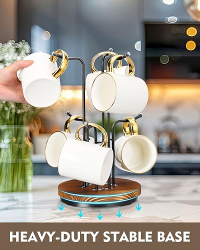 360° Rotating Mug Tree, Coffee Mug Holder for Large Cups, 6 Hooks