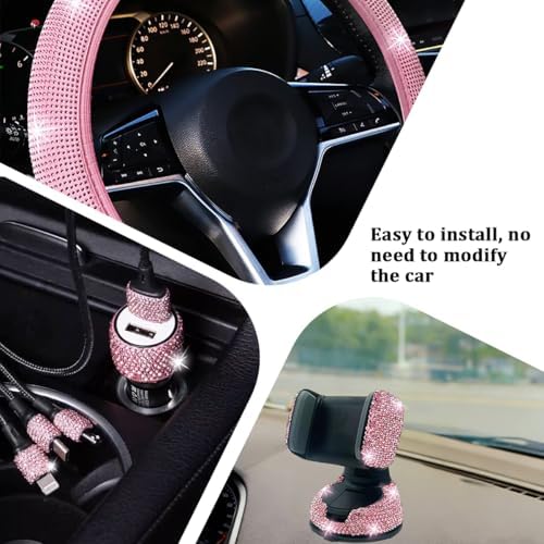 27 Pack 14.5-15 Inch Rhinestone Car Accessory Set, Pink