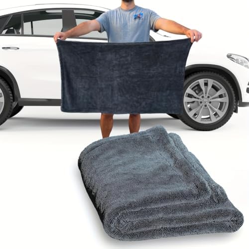 1300GSM Microfiber Car Drying Towel, Double-Twist Loop, Ultra-Absorbent, Quick-Dry, Lint- & Streak-Free, Scratch-Safe, for Car Wash & Detailing (1 Pack) (Dark Grey, 24" x 36")
