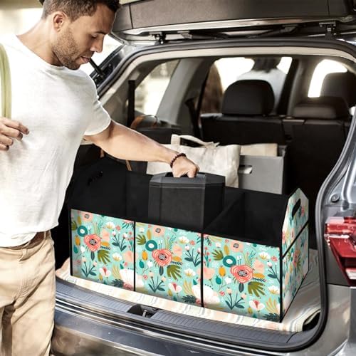 Flower Car Trunk Organizer Storage Box Collapsible Non-Slip Automotive Organizer Vehicle Organization