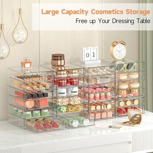 Acrylic Makeup Drawer Storage Organizer with 24 Drawers, 4 Set