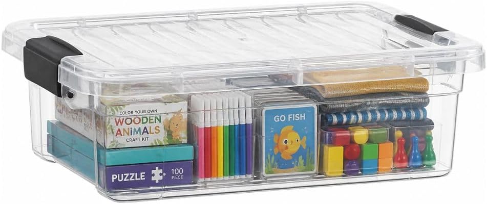 13.7 Qt Clear Plastic Storage Bins with Lids and Latches, Organizing Containers, Stackable Plastic Bin for Home, Garage, School, and Office