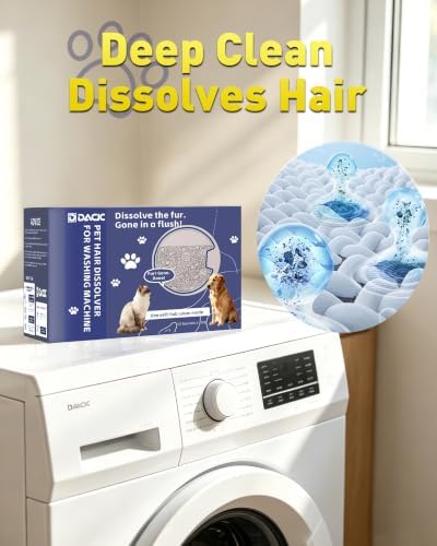 Pet Hair Dissolver for Washing Machine, 12 Sachets - Pet Hair Remover for Laundry, Washing Machine Cleaner Pet Hair, Dissolves Dog & Cat Hair and Fur in Washer