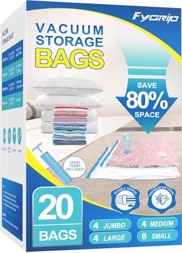 80% Space Saver Vacuum Storage Bags with Hand Pump, 20 Combo