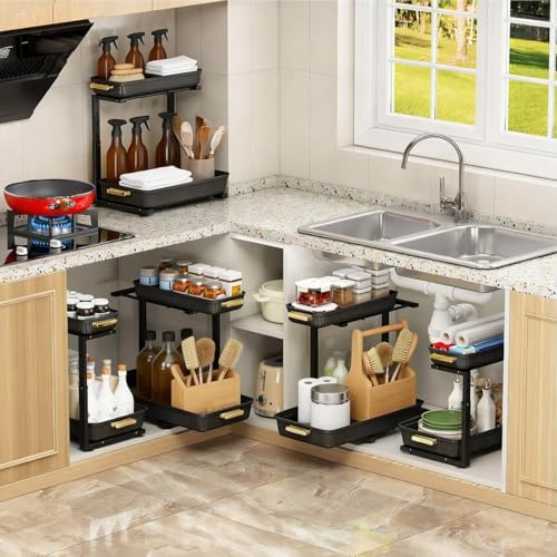 Under Sink Organizer - 2 Pack Multi-Purpose Pull-Out Storage Shelf
