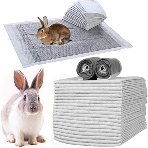 100PCS Rabbit Pee Pads 18×13in Disposable Guinea Pig Cage Liners Super Absorbent Black Carbon Odor-Control Bunny Training Pad with Quick-Dry Surface for Bunny Kitten Hedgehog Small Animals