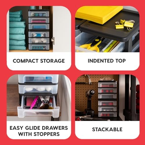 2-Pack, 3-Drawer Medium Plastic Stacking Desktop Organizer, Black