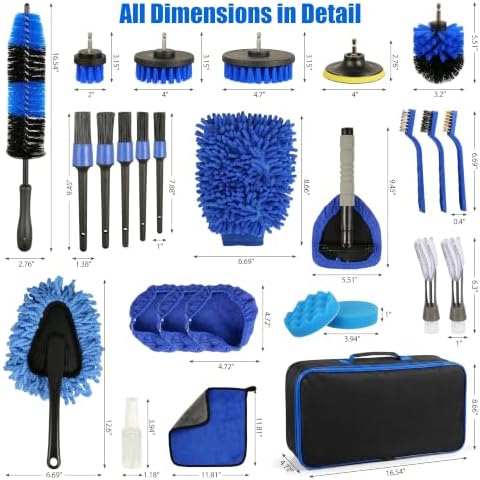 27Pcs Car Detailing Kit with Heavy Duty Detailing Brushes, Car Wash Cleaning Tool, Car Care kit for Comprehensive Car Wash Windshield Interior Exterior Wheels, Blue (27pcs)