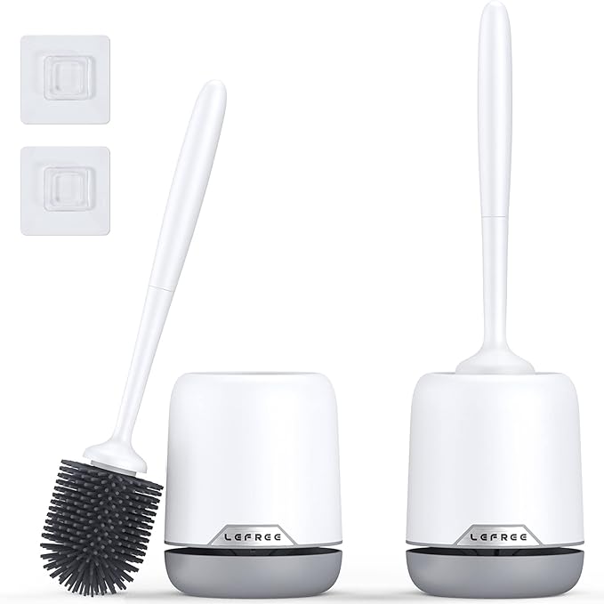 Lefree 2 Pack Silicone Toilet Bowl Brush and Holder Set with Ventilated Holder, Floor Standing & Wall Mounted Toilet Scrubber