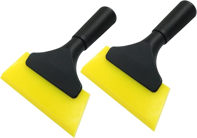 Hordion 2 Pcs Small Squeegee 5 Inch, Rubber Blade Window Tint Squeegee Mini Wiper for Car Windshield Mirror Shower Auto Cleaning, Yellow
