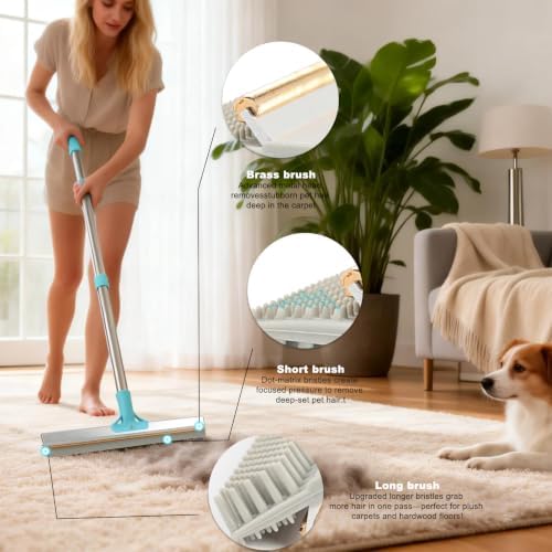 Carpet Rake Pet Hair Remover Set, 56" Handle + 2 Handheld Tools