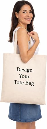 DISCOUNT PROMOS Custom Cotton Canvas Tote Bags Set of 10/50/100, Personalized Bulk Pack - 14.5" × 17" Large Reusable Tot