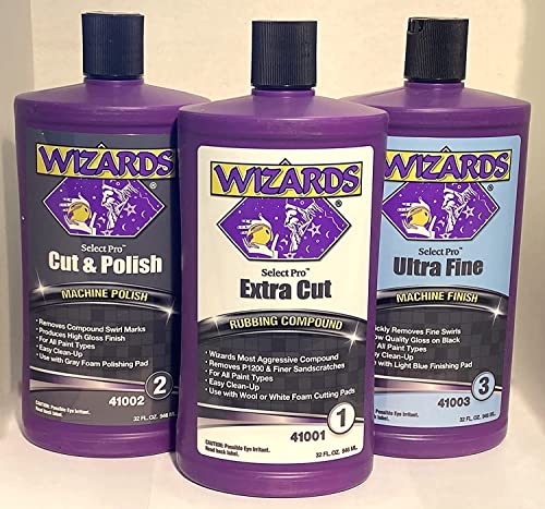 Wizards 3 Step Compound Polish and Machine Finish Kit Select Pro - 3 Quarts