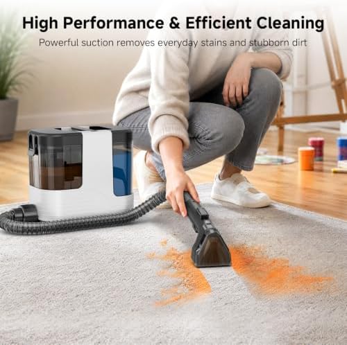 Portable Carpet Cleaner & Upholstery Cleaner Machine, 21Kpa Handheld Spot Cleaner Machine Deep Cleaning for Pet Stains, Couch, Car, Rug, Furniture Shampooer with Self-Cleaning Tools, White