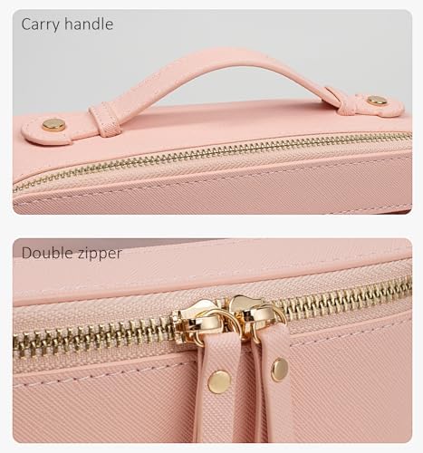 Clear Makeup Bag, Travel Toiletry Cosmetic Bag Case Portable Clear Makeup Organizer Transparent Storage Bag Fit Carry-on Travel Car Accessories for Women Men (Large-Pink)