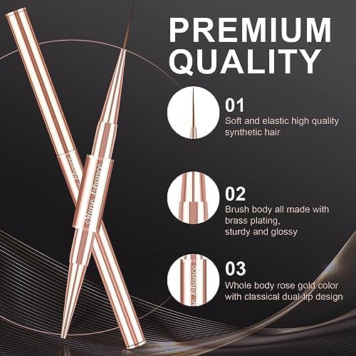 9Pcs Nail Art Brushes Set, Professional Double-Ended Acrylic Liner Detail Brushes for Gel Polish Art Nail, 3D Art Nail Dotting Brush Pen for Manicure DIY Home Salon, Rosegold