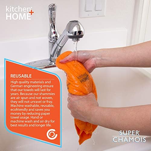 Super Chamois - Extra Large 20" X 27" Super Absorbent Cleaning Cloth - 6 Pack Orange Shammy - Holds 10x It's Weight in Liquid