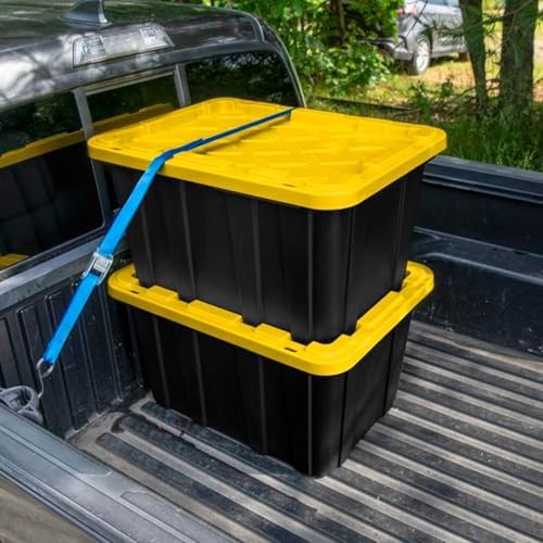 Industrial Storage Tote with Lids for Garage, 27 Gallon, 4-Pack