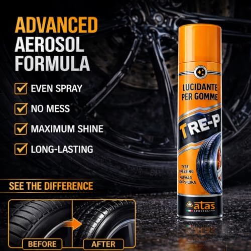 Tire Shine Spray & Dressing - Long-Lasting Deep Black Wet Gloss, 13.5 Oz