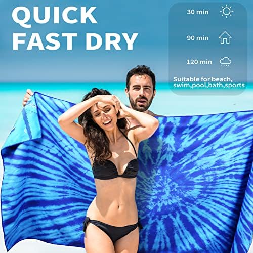 Microfiber Beach Towel Oversized 71x32, Thin, Blue with Bag 2 Pack