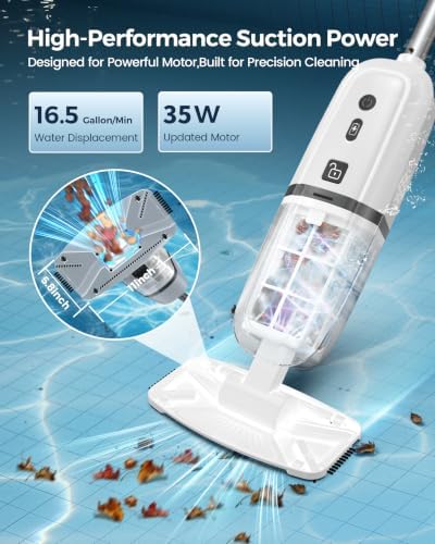 2026 Upgrade Cordless Handheld Pool Vacuum,Pool Vacuum for Above and Inground Pool,Rechargeable Pool Cleaner with Extention Pole,Up to 70-Min Runtime,Ideal for Leaves,Debris,Spas,Hot Tubs,White