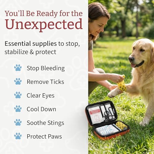 Dr Brahmsy’s Pet First Aid Kit for Dogs and Cats - Vet-Approved Essential Survival and Emergency Supplies for Home, Travel, Camping, Hiking - Rugged Water-Resistant Hard Case - 45-Piece Set