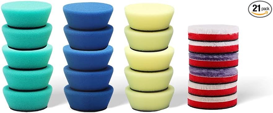 SPTA Mini Polishing Pads Set, 21 Pcs 2 inch/50mm Sponge Polishing Pads and Wool Buffing Pads, Car Foam Detail Polishing 