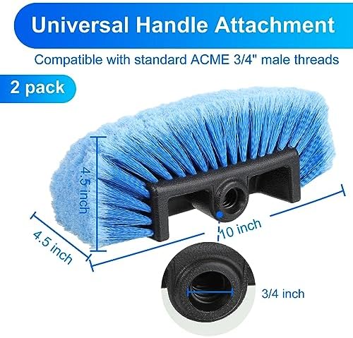2 Pcs Car Wash Brush Heads Soft Bristle Flow Thru,10 Inch,Blue