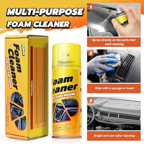 Multi-Purpose Foam Cleaner Spray for Auto Interior & Household Surfaces, All-Round Dirt Remover for Car Seats Dashboard Couch Fabric, 300ml