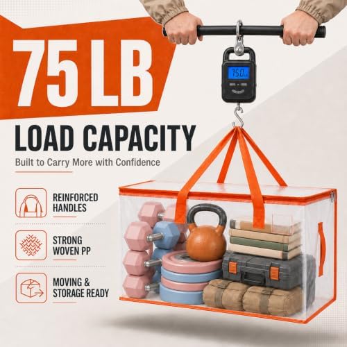 10-Pack Clear Moving Bags Heavy Duty Extra Large, Storage Totes