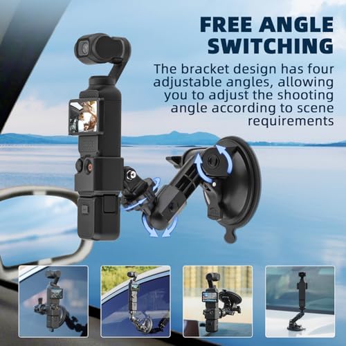 Pocket 3 4 4P Suction Cup Mount, for Xtra Muse Car Windshield Window Dash Holder Kit with Expansion Adapter for Insta360 X6 X4 X5 Go 3S for GoPro Pocket 3 4 4P Action 6 5 Pro Nano Accessories