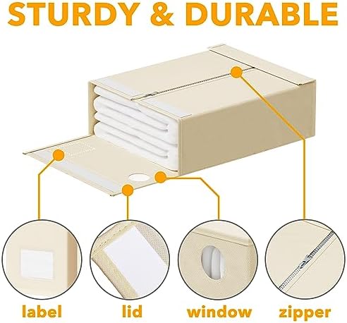 8 Pack Bed Sheet Organizers and Storage, Foldable Sheet Organizer for Linen Closet, Sheets Set Folder Keeper with Window XL (Queen & King Size) Bedding Container (Beige, 8 Pack)