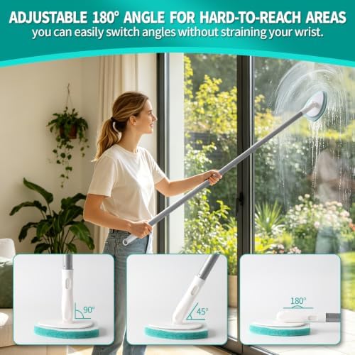 Professional Shower Scrubber with Long Handle, Shower Cleaner Brush, Shower and tub Scrubber with 10 PCS Non-Scratch Scouring Pads for Bathroom Shower and tub
