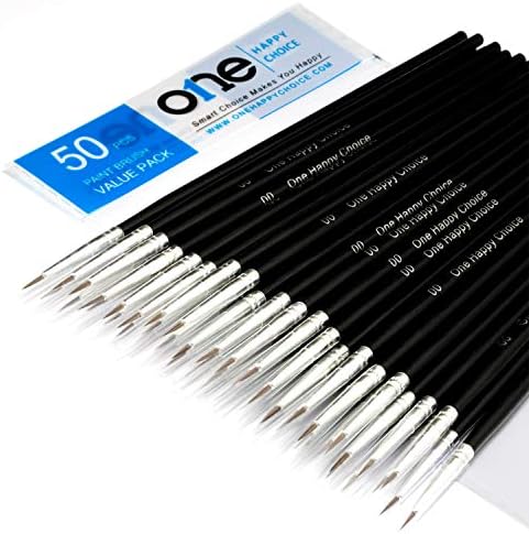 50 Pcs Fine Detail Synthetic Paint Brush Set, Pointed Round Size #00 Small