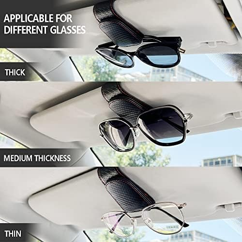2Pcs Sunglass Holder for Car, Magnetic Leather Eyeglass Hanger Clip for Car Sun Visor, Sunglasses Holder and Ticket Card Clip for Car Visor Accessories (Carbon Fibre Black)