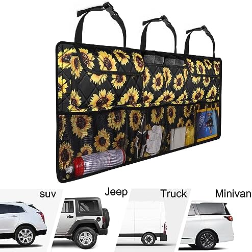 Car Trunk Organizer,Large Capacity Backseat Organizer(42 in*18 in),Collapsible Storage Bag with 8 Pocekt,Car Organizer for SUV/MPV/Truck - Sunflower TLAG-0114