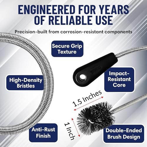 FryOilSaver Co. B313C 48-Inch Long Flexible Tube Brush, Pipe Snake
