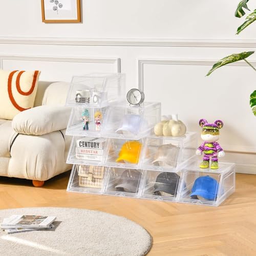 Stackable Clear Hat Organizer for Baseball Caps with Sliding Drawer