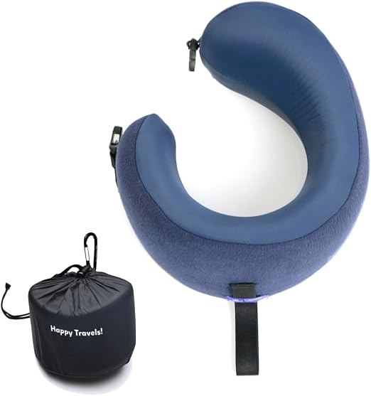 C CUSHION LAB Travel Pillow, Award-Winning Patented Ergonomic Design for Chin & Neck Support Memory Foam Neck Pillow, Co