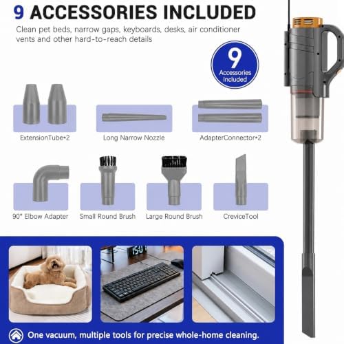 Corded Vacuum Cleaner with Blower,400W Hand-held Stick Vacuum with 10 Accessoriesfor Home Office Apartment,Floors,Pets Hair, Car Cleaning (Grey)