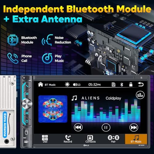 7" Wireless Double Din Car Stereo Apple Carplay Radio Screen for Car Audio Receivers, Bluetooth 5.3 Car Play Android Auto Touchscreen, 240W 4.2 CHN 2 Subwoofers Outputs, Backup Camera, SWC, FM/AM