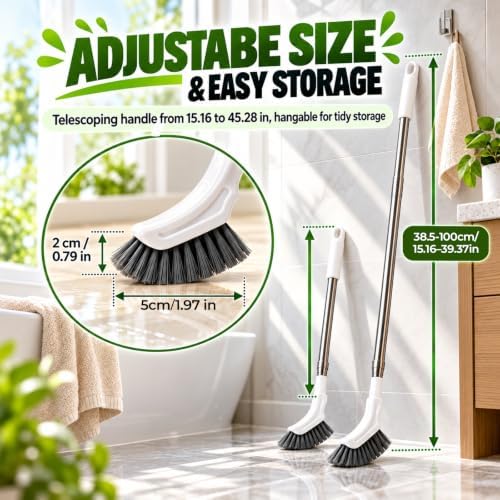 Multifunctional Extendable Long Handle Floor Scrub Brush, L-Shaped Heads