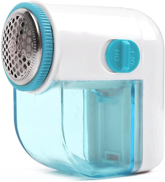 Fabric Shaver, Lint Remover for Clothes, Electric Lint Shaver with 3-Leaf Blades, Battery Operated, Remove Clothes Fuzz, Lint Balls, Pills, Light Blue and White
