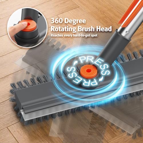 Floor Scrub Brush with Long Handle, 4 in 1 Floor Scrubber & Squeegee