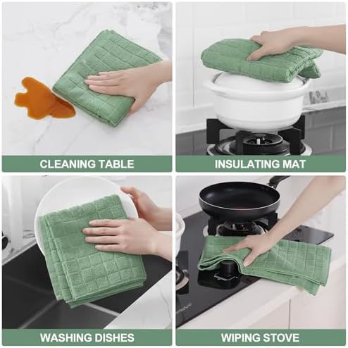 Premium Ring Spun Cotton 390 GSM Kitchen Towels, 6 Pack, Grass Green