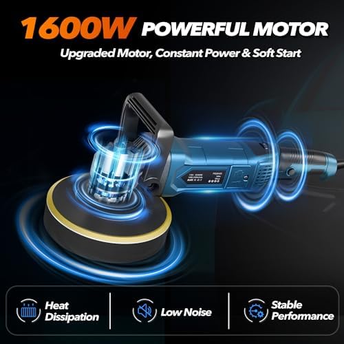 Buffer Polisher, 1600W Rotary Car Buffer, 6 Inch/7 Inch, Blue