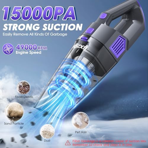 Handheld Vacuum Cordless, 15000PA Hand Vacuum, Car Vacuum Cleaner